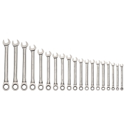 Williams® JHMWS1125NRC Combination Ratcheting Wrench Set, 19 Pieces, 6 to 24 mm, Satin/High Polished Chrome