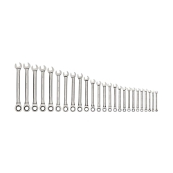 Williams® JHMWS1126NRC Combination Ratcheting Wrench Set, 25 Pieces, 6 to 28, 30, 32 mm, Satin/High Polished Chrome