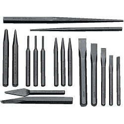 Williams® JHWPC-17 Punch and Chisel Set, Cape/Center/Cold/Diamond Point/Pin/Prick/Solid/Long Taper Style, 5/16 to 5/8 in Chisel, 1/8 to 1/4 in Punch, 10 Punches, 7 Chisels, 17 Pieces