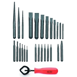 Williams® JHWPC-27 Punch and Chisel Set, Center/Cold/Pin/Prick/Solid/Long Taper Style, 1/4 to 1-1/8 in Chisel, 3/32 to 1/4 in Punch, 17 Punches, 9 Chisels, 27 Pieces