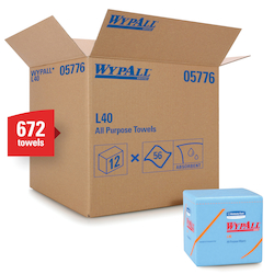 WypAll* 05776 L40 America's Favorite General Purpose Wiper, 12-1/2 x 12 in, 56 Units Capacity, Double Re-Creped, Blue