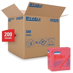 WypAll* 41029 X80 Disposable Wiper, Hydroknit*, Red
