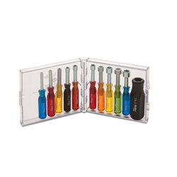 WellerĀ® PS120N Nutdriver Set, 3/32 to 3/8 in, 11 Pieces, 3-1/2 in OAL, Piggyback Torque Amplifier Handle, Molybdenum Steel/Plastic, Polished Chrome