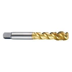 YG-1 TTS65323 Square Shank Synchronous Spiral Flute Tap, #10-24 Thread, H3 Thread Limit, 2P-3P Modified Bottoming Chamfer, 3 Flutes, TiN, HSS-PM