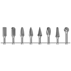 Cle-Line® C17771 1855 Spiral Burr Set, Double Cut, 1/2 in Dia Head, 8 Pieces