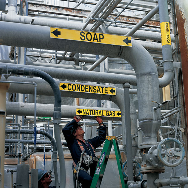 Pipe markers identifying what substances are running through a pipe