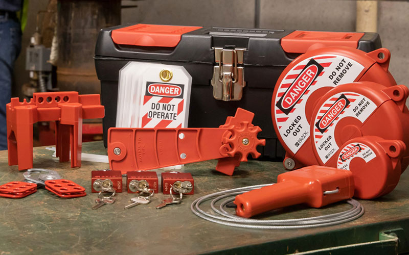 Various Brady lockout/tagout tools for workplace safety
