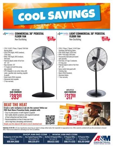 Airmaster sales flyer featuring pedestal fans on sale at A&M Industrial