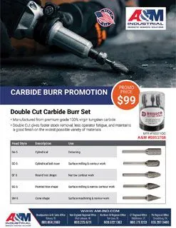 Drillco sales flyer featuring carbide burr set sale at A&M Industrial