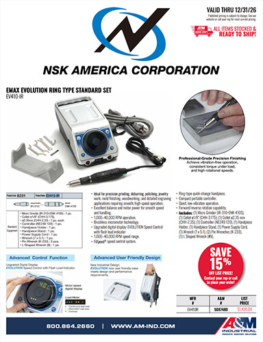 Sales flyer featuring NSK precision finishing tools at A&M Industrial