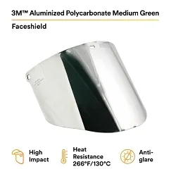 3Mâ„¢ 7000052706 Faceshield Visor, Green, Polycarbonate, 9 in H 8 in W 0.08 in THK Visor, For Use With 3M Headgear Systems, ANSI Z87.1