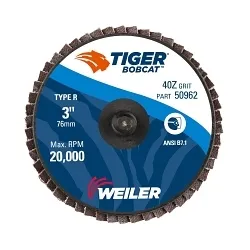BobCat™ 50962 Type R Close Mini Standard Density Coated Abrasive Flap Disc, 3 in Dia Disc, 40 Grit, Coarse Grade, Zirconia Alumina Abrasive, Type 27 Flat Disc