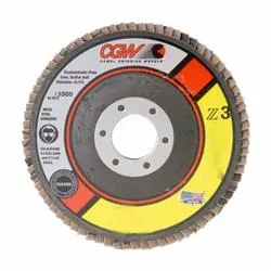 CGW® 42361 Contaminant-Free Premium XL Coated Abrasive Flap Disc, 4-1/2 in Dia, 7/8 in Center Hole, 36 Grit, Medium Grade, Z3® Zirconia Alumina Abrasive, Type 29 Conical Disc