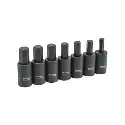 CrescentĀ® CIMBS12N Socket Bit Set, 8 to 15 mm Hex, 1/2 in Drive, 7 Pieces, Black Phosphate, ANSI/ASME Specified