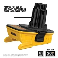 DeWALT® 20V MAX* MATRIX™ DCA1820 Compact Slide Cordless Battery Adapter, Li-Ion Battery, 18 V DC Charge, For Use With DeWALT® DCB201, DCB203 and DCB203BT Compact Batteries