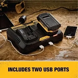 DeWALT® DCB102 Cordless Battery Charger, For Use With DeWalt® 12 to 20 V Max Series Li-Ion Batteries and Any USB DeMax, Li-Ion Battery, 1.5 hr Charging, 2 Batteries