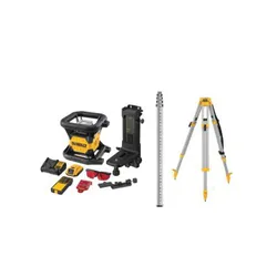 DeWALTĀ® DW079LRK Class 3 Rotary Laser Kit, 1/16 in at 100 ft Accuracy, 20 V, 150, 300, 600, 1200 rpm Rotation Speed, 2000 ft Detector Range, 5 deg Self-Leveling, 11 Pieces, For Use With Laser, Red