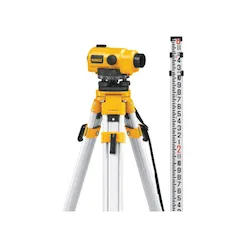 DeWALTĀ® DW096PK Continuous Drive Auto Level Package, 300 ft, Magnification 26X, +/-1/32 in Accuracy, 360 deg Horizontal