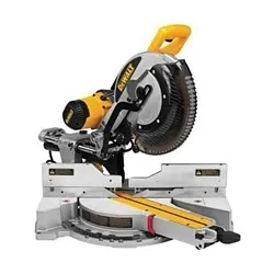 DeWALTĀ® DWS780 Double Bevel Sliding Compound Miter Saw, 12 in Dia Blade, 5/8 in, 1 in Arbor/Shank, 4-1/2 in H x 9-1/2 in W at 45 deg, 4-1/2 in H x 13-3/4 in W at 90 deg Cutting, 50 to 60 deg Miter, 49 deg Bevel