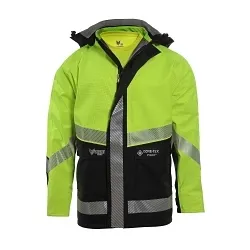 DRIFIRE® HYDRO2JACK-YB-2X HYDRO2JACK Lightweight Weather Jacket, 2XL, Fluorescent Yellow, GORE-TEX PYRAD®, Resists: Water/Wind, NFPA 70E, ANSI/ISEA 107 Type R Class 3, ASTM F2733, CSA Z462, ASTM F1891, OSHA 1910.269, Adjustable Snap Off Hood