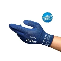 HyFlex® 11819060 11-819 ESD Light Duty Work Gloves, Seamless Style, Carbon/Foam Nitrile/Nylon/Spandex®, Blue/Dark Blue, 7.99 in L, Resists: Abrasion, Cut and Puncture, ANSI Abrasion Level 3, ANSI Cut Level A1, ANSI Puncture Level 2