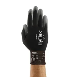 HyFlex® 205652 11-600 Light Duty General Purpose Gloves, 8, Polyurethane Palm, Nylon, Black/Gray, Knit Wrist Cuff, Resists: Abrasion and Cut, 15 ga Nylon Lining