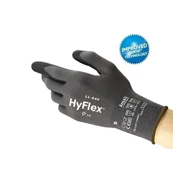 HyFlex® 11840110-VEND 11840 Durable Gloves, 11, Foam Nitrile Palm, Black/Gray, Knit Wrist Cuff, Resists: Abrasion, Nylon/Spandex Lining