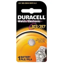 Duracell® D303/357PK Button Battery Pack, Silver Oxide, 1.5 V DC, 190 mAh, SR44