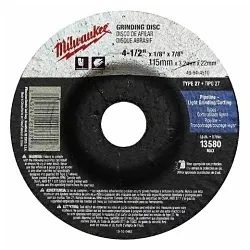 Milwaukee® 49-94-5010 Type 27 Reinforced Grinding Disc, 5 in Dia x 1/8 in THK, 7/8 in Center Hole, 30 Grit, Aluminum Oxide Abrasive