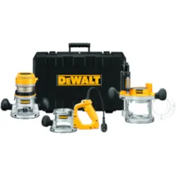 DeWALT® DW618B3 3-Base Heavy Duty Router Kit, Dust Sealed/Trigger Switch, 1/4 in, 1/2 in Chuck, 8000 to 24000 rpm Speed, 2-1/4 hp, 120 V AC