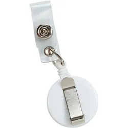 Brady® 95073 Retractable Round Case Badge Holder, Heavy Duty Nylon Cord/Plastic Reel/Vinyl Strap, White