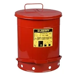 Justrite® 09500 Foot Operated Oily Waste Can, 14 gal Capacity, 16-1/16 in Dia 20-1/4 in H, Galvanized Steel, Red