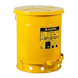 Justrite® 09301 Standard Foot Operated Oily Waste Can With Self-Closing Cover, 10 gal Capacity, 13.938 in Dia x 18-1/4 in H, Steel, Yellow