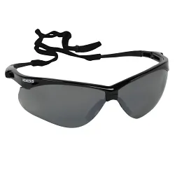 KleenGuard™ 20380 V30 Nemesis® Lightweight Safety Glasses With Neck Cord, Impact-Resistant, Smoke Mirror Lens, Black, Nylon Frame, Polycarbonate Lens, ANSI Z87.1+2010, AS/NZS 1337.1-2010, CSA Z94.3-2007, EN 166-2001