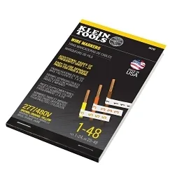 KleinĀ® 56252 14-Page 3-Phase Strong Tack Adhesive Wire Marker Book, 5-1/2 in L x 3-21/64 in W, Brown/Orange/Yellow Print on White, Cloth
