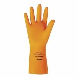 AlphaTec® 102998 87-208 Heavy Duty Chemical Resistant Gloves, 8, Natural Rubber Latex, Citrus Orange, Flock Lining, 13 in L, Resists: Acid, Alkalis, Ketone and Salt, Unsupported Support, Pinked Cuff, 29 mil THK