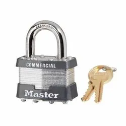 Master Lock® 1 Non-Rekeyable Safety Padlock, Different Key, Laminated Steel Body, 5/16 in Dia Shackle, 4-Pin Tumbler Locking Mechanism