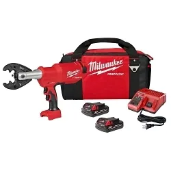 Milwaukee® 2977-22O M18™ Force Logic™ Cordless Utility Crimper Kit, 750 kcmil Copper, 1000 kcmil Aluminum, 477 ACSR, 1/2 in EHS Guy Wire, 3/8 in Rebar and Ground Rod Crimping, 6 ton Crimping, 18 V DC, Li-Ion Battery, 17-1/4 in OAL