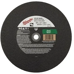 Milwaukee® 49-94-1280 Premium Cutting Wheel, 12 in Dia x 1/8 in THK, 20 mm Center Hole, C24T Grit, Silicon Carbide Abrasive