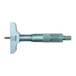 Mitutoyo 129-110 Interchangeable Rod Metric Depth Micrometer, 0 to 75 mm, Graduations: 0.01 mm, Hardened Tool Steel, Chrome/Micro Lapped