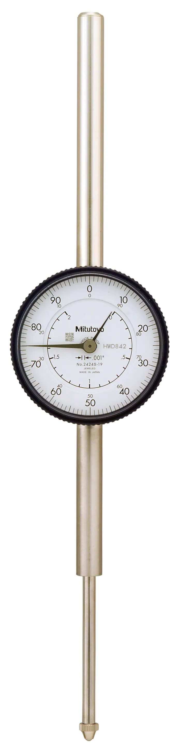 Mitutoyo 2424A-19 Dial Gauge, +/-0 to 100 Dial Reading, Graduations 0.001 in, #4-48 UNF Tip