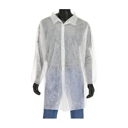 PIP® 3511/M Standard Weight Lab Coat, M, White, Spunbond Polypropylene, 36.65 in L, Front Snap Closure, FDA CFR 21