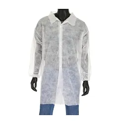 PIP® 3512/L Standard Weight Lab Coat, L, White, Spunbond Polypropylene, 36-1/2 in L, Front Snap Closure