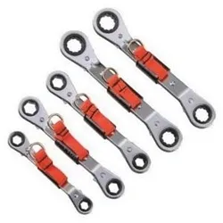 Proto® J1180A-TT Ratcheting Reversible Tether Ready Double Box End Wrench Set, 5 Pieces, 1/4 x 5/16 to 3/4 x 7/8 in, Full Polished