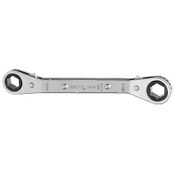 Proto® J1182-A Reversible Box End Wrench, 3/8 x 7/16 in Wrench, 6 Points, 25 deg Offset, 5-7/16 in OAL, Steel, Full Polished, Federal GGG-W-001405