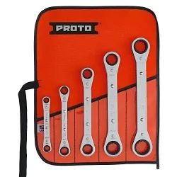 Proto® J1190A Ratcheting Box End Wrench Set, Imperial, 5 Pieces, 1/4 x 5/16 to 3/4 x 7/8 in, Full Polished