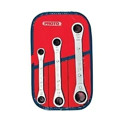 Proto® J1190B Ratcheting Box Wrench Set, 3/8 x 7/16 to 5/8 x 11/16 in Drive, 3 Pieces, Full Polished