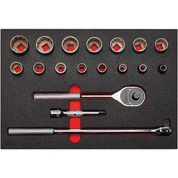 Proto® J54120KV Socket Set, 1/2 in Drive, 18 Pieces, Steel, Chrome