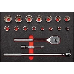 Proto® J54122KV Socket Set, 1/2 in Drive, 18 Pieces, Steel, Chrome