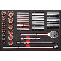 Proto® J54126KV Socket Set, 1/2 in Drive, 30 Pieces, Steel, Chrome